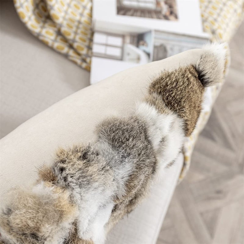 yingda1992 Rabbit Hide Skin Fur Pillowcase Throw Decorative for Living Room,Beds Cushion Cover Fur Pillow Case Cushion Cover (Yellow 50Ã—50cmï¼ˆ20inÃ—20inï¼‰ - Image 3